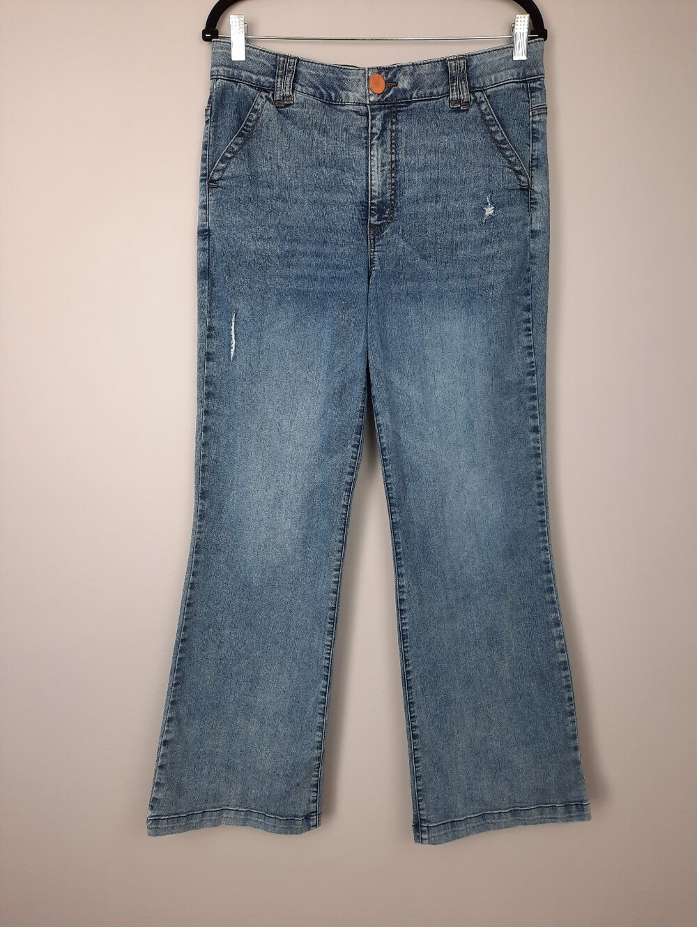 Democracy Ab Technology Distressed High Rise Wide Bootcut Jeans size 12